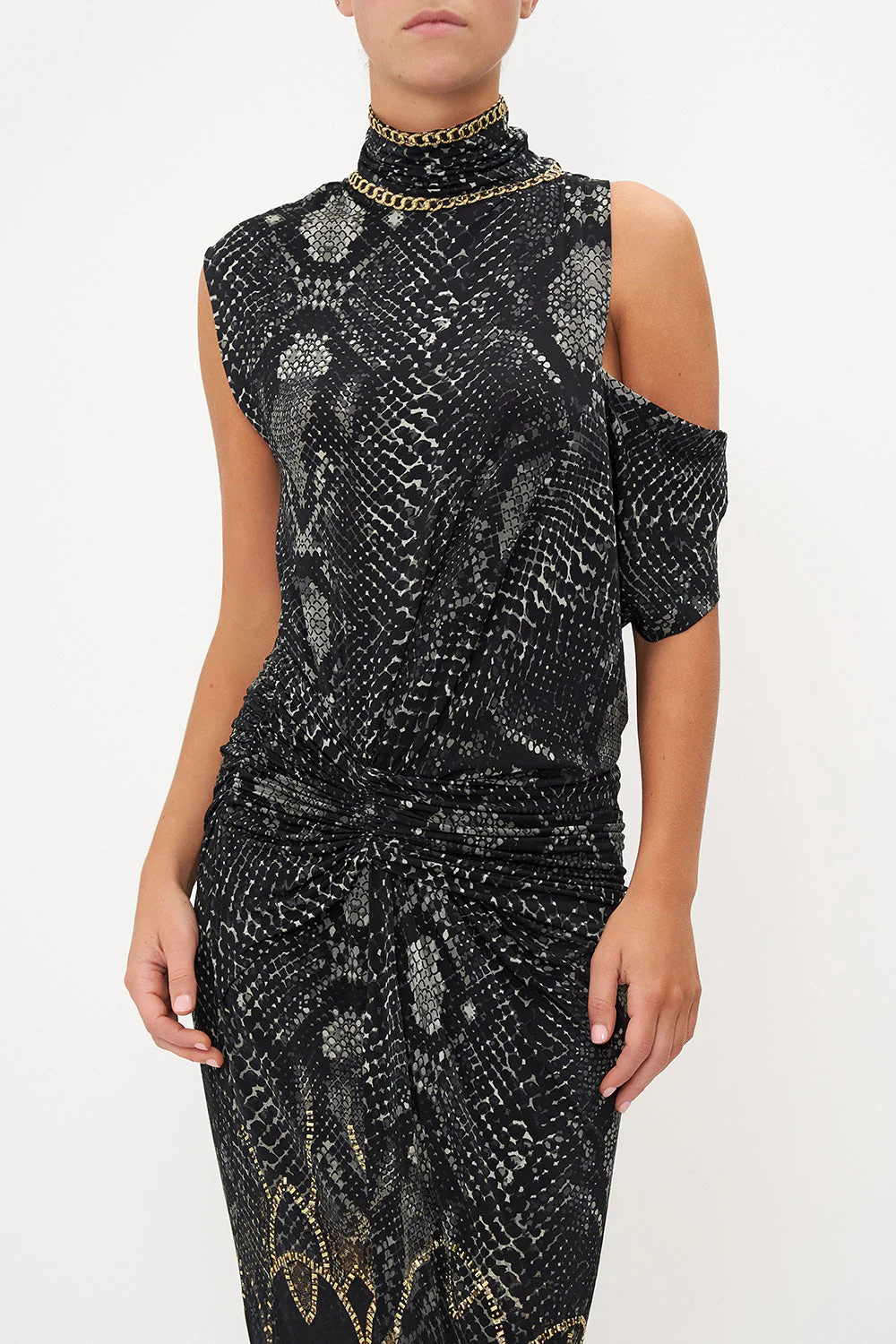 GATHERED COLUMN JERSEY DRESS WILD HORSES - Image 5