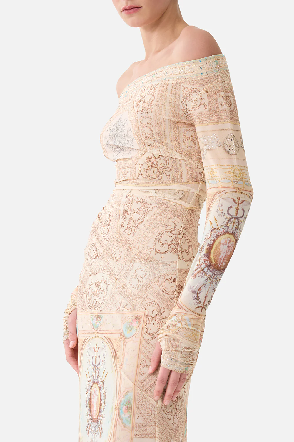 MESH OFF SHOULDER GATHERED JERSEY DRESS A BELOVED BOUDOIR - Image 5